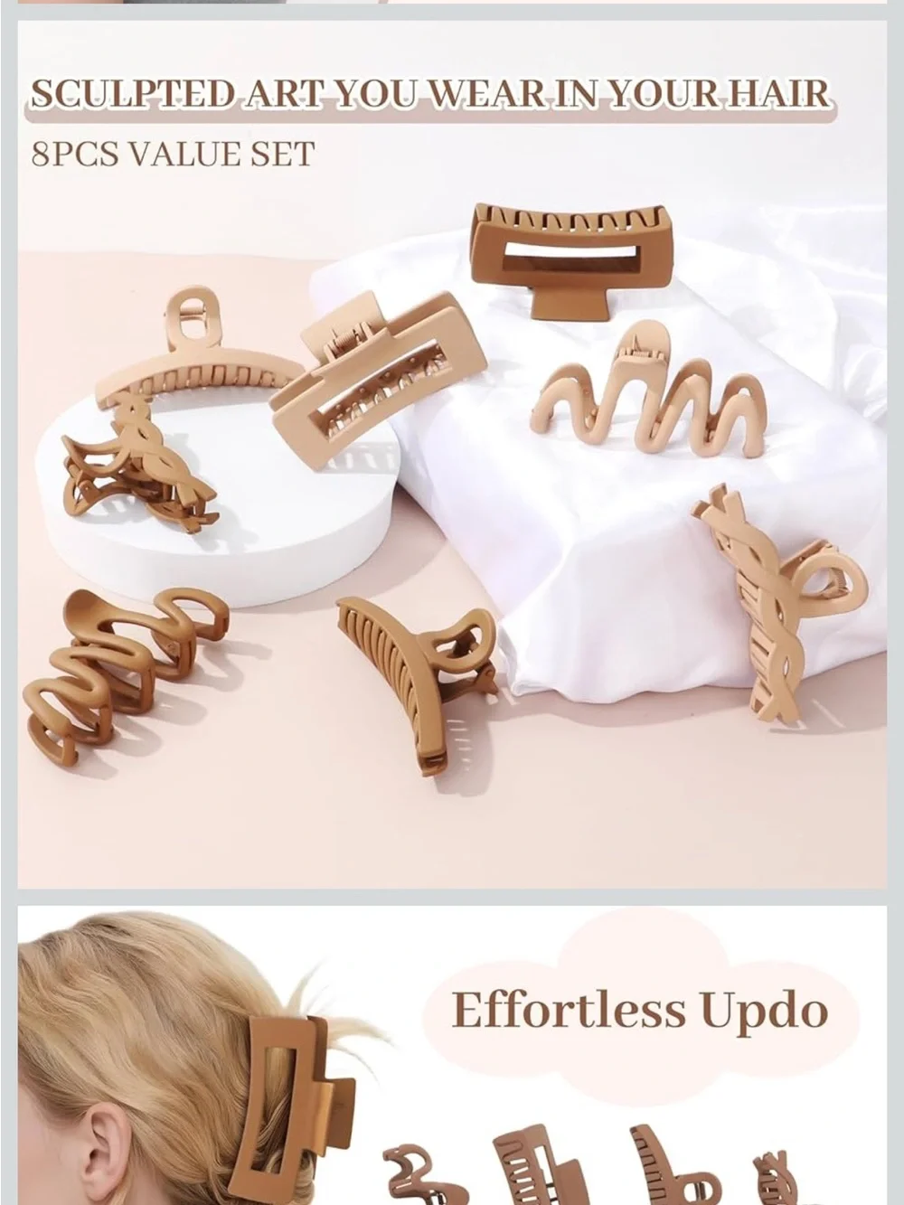 Matte Non-Slip Large Hair Clips 8PCS 4 Beige+4 Khaki Durable Claw Clips new